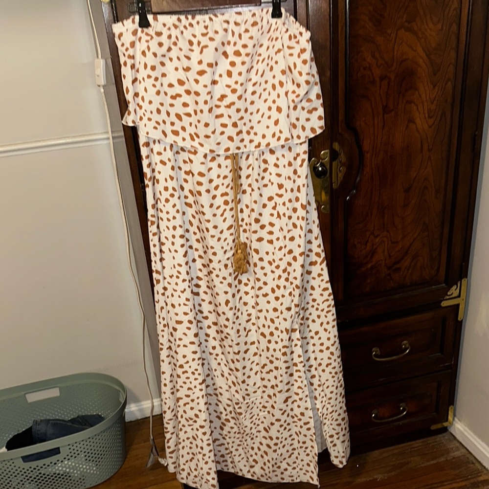 Elegant Cream and Brown Patterned Women's Dress